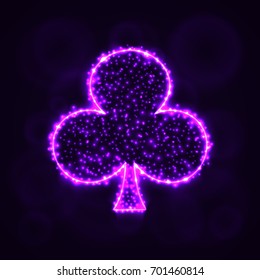 Card suits illustration icon, Lights Silhouette on Dark Background. Glowing Lines and Points. Card suits vector illustration. Clubs sign.