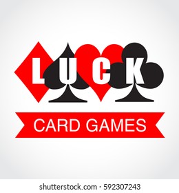 Card suits and inscription luck. Vector illustration.