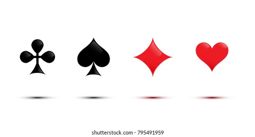 Card suits isolated on white. Vector black and red playing card suits spade, diamond, heart and pike.