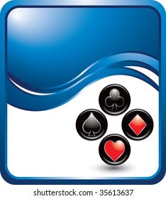 card suits on blue wave background