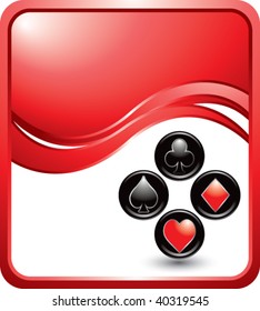card suits on red wave background