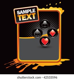 card suits orange splattered advertisement