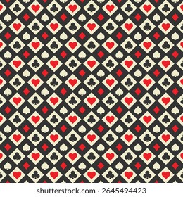 Card suits pattern. Diamonds and hearts, spades and clubs  background vector.