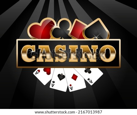 Card suits poster on black background for casino	