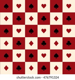 Card Suits Red Burgundy Cream Beige Black White Chess Board Background Vector Illustration