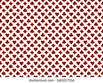 Card suits red pattern with shadow on white background