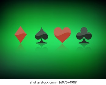 Card suits reflection green background vector illustration