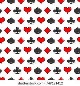 Card suits simple line style seamless pattern. Vector background
