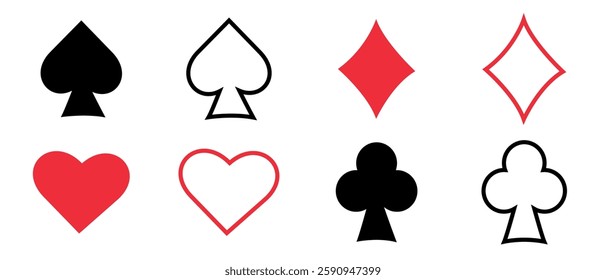 Card suits symbols in black and red on a white background