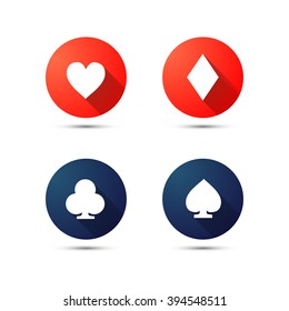 Card suits symbols with long shadow isolated icons