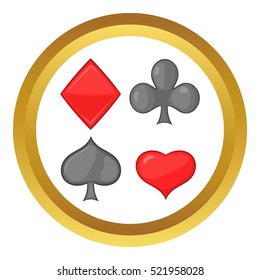 Card suits vector icon in golden circle, cartoon style isolated on white background