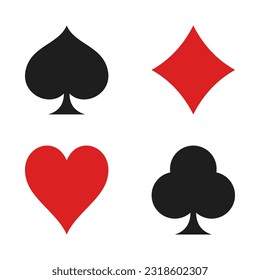 La tarjeta se adapta a los iconos vectoriales. Corazones, cruces, espadas y diamantes sobre fondo blanco.