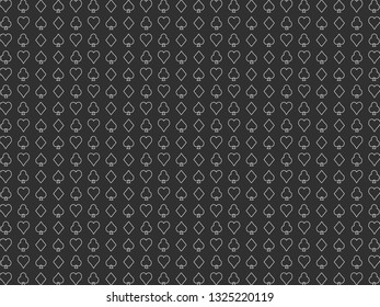 Card suits white line grey background pattern poker casino vector illustration