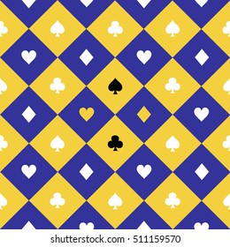 Card Suits Yellow Blue Chess Board Diamond Background Vector Illustration.