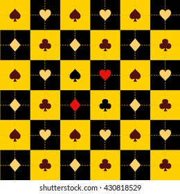Card Suits Yellow Red Black Chess Board Background Vector Illustration.