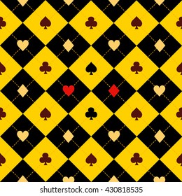 Card Suits Yellow Red Black Chess Board Diamond Background Vector Illustration.