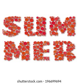 Card with Summer lettering made of red paper flowers