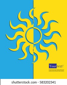 Card with sun and summer color, vector with depth