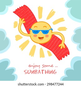Card "Sunbathing". Vector illustration.