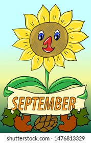 Card with sunflower with greetings for 1 September 