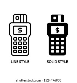 Card swipe machine icons. Simple design. Line and solid styles. Isolate on white background.