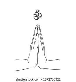 Card with symbol hands, meditation, yoga, traditional, vector illustration 