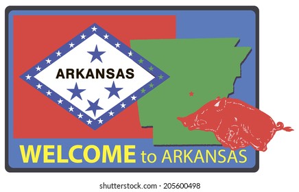 Card with symbols of the state Welcome to Arkansas. Vector illustration.