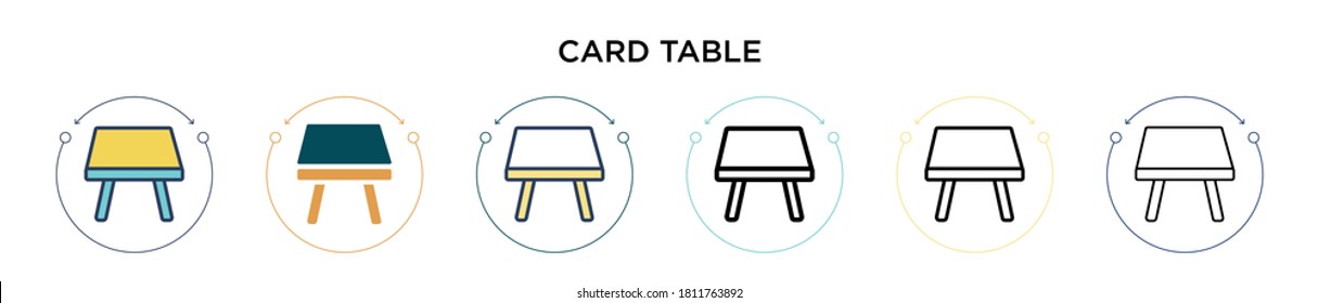 Card table icon in filled, thin line, outline and stroke style. Vector illustration of two colored and black card table vector icons designs can be used for mobile, ui, web