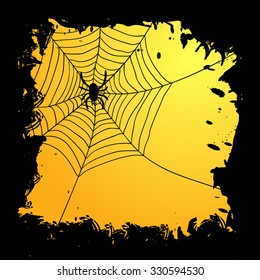 Card with tattered edges and spider web with spider for Halloween