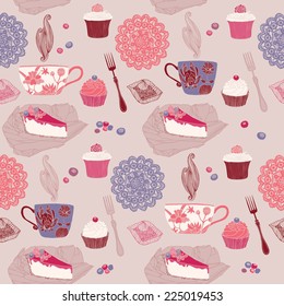 card with tea and cupcakes 