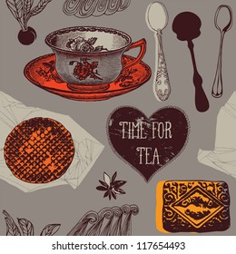 card with tea and sweets
