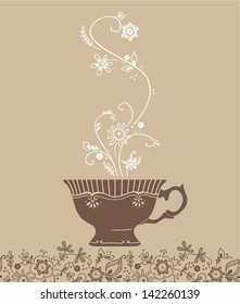 card with teacup. kitchen illustration