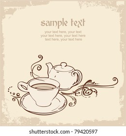 card with teapot, cup and place for text