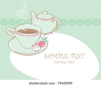 card with teapot, cup and place for text