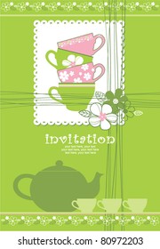 carta con tetera y tazas