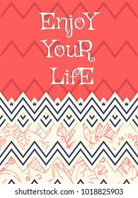 Card Template, Abstract background (floral, zig zag) Red-Blue-White sea colors