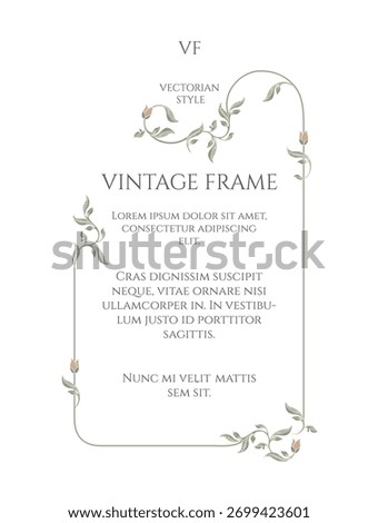 Card template with asymmetrical floral frame. Hand-drawn classic botanical pattern.