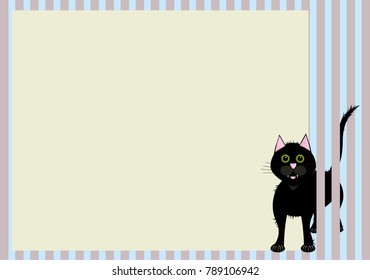 Card template with a black cat peeking through the striped ornament