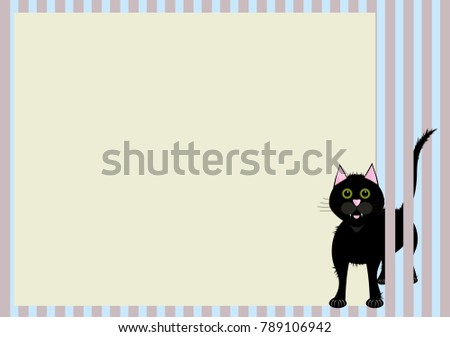 Card template with a black cat peeking through the striped ornament