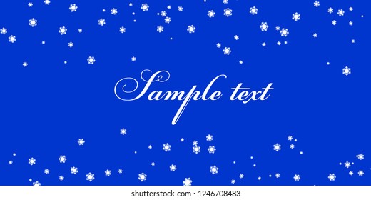 Card template blue background with flat snowflakes. Vector eps