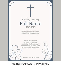 Card template with blue flower and cross