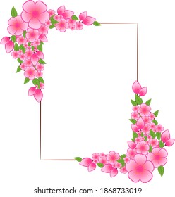 Card template with border of Pink flowers, leaves. Wedding Invitation, save the date, thank you, rsvp card Design template. Vector decorative greeting card or invitation design background.