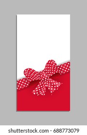 Card template with bow and ribbons in polka dots. Vector