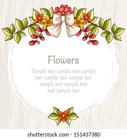 Card template with bright flowers and leaves composition. Vector file has few layers for easy using. 