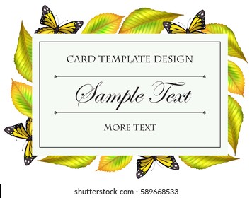 Card template with butterfly and leaves illustration