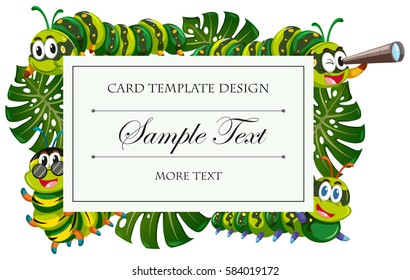 Card template with caterpillars and leaves illustration