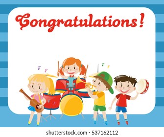 Card template with children in band illustration
