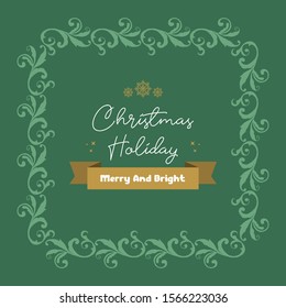 Card template christmas holiday, with texture pattern of green leaves frame. Vector