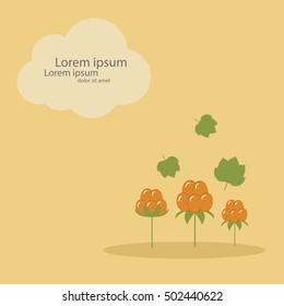 Card template with cloudberries. yellow background