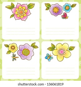 Card template with colorful summer flowers. Can be used for invitations, cards, decoration holiday events for children and adults.